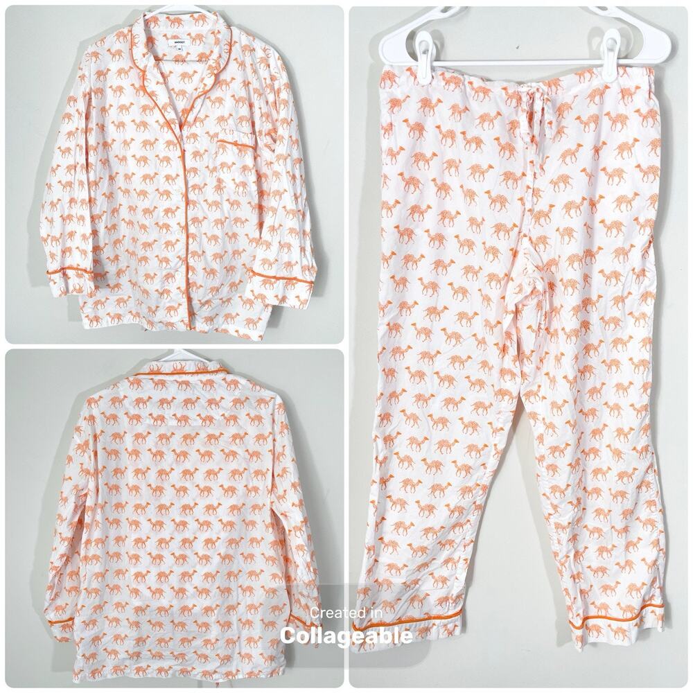 Marigot For Tuckernuck Lorient Block Print Pajama Set Size Medium Orange Camel